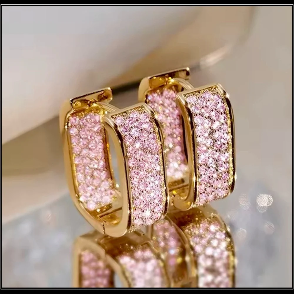 Clearance! New Blush Pink Pavé Oval Cubic Zirconia Huggie Hoop Earrings